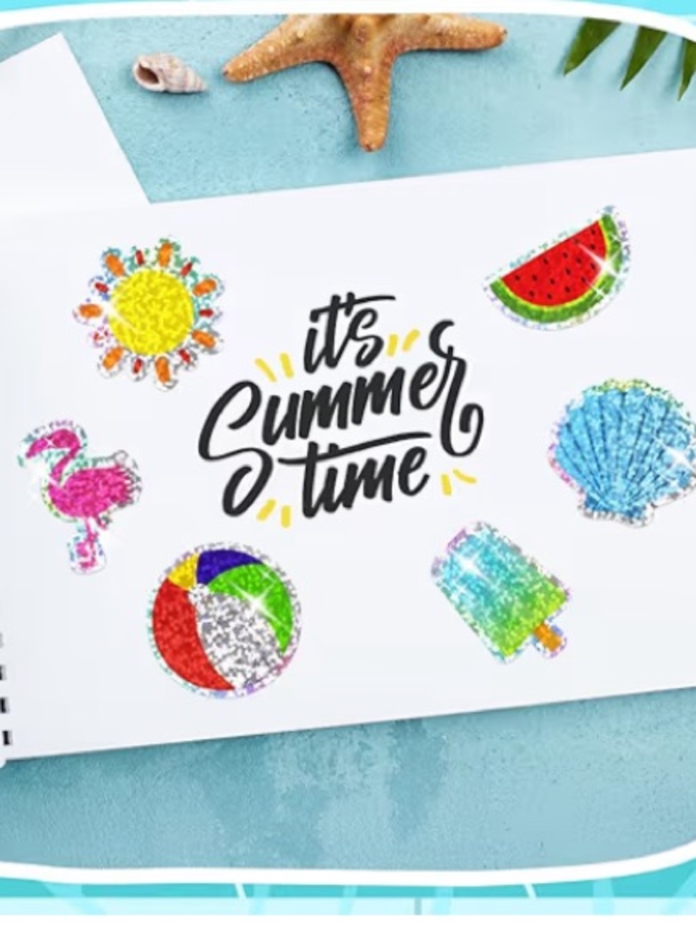 NEW! 🦩50 SUMMER themed holographic glitter stickers